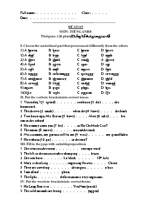 Đề thi chọn học sinh giỏi môn Tiếng Anh Lớp 8 - Đề số 05